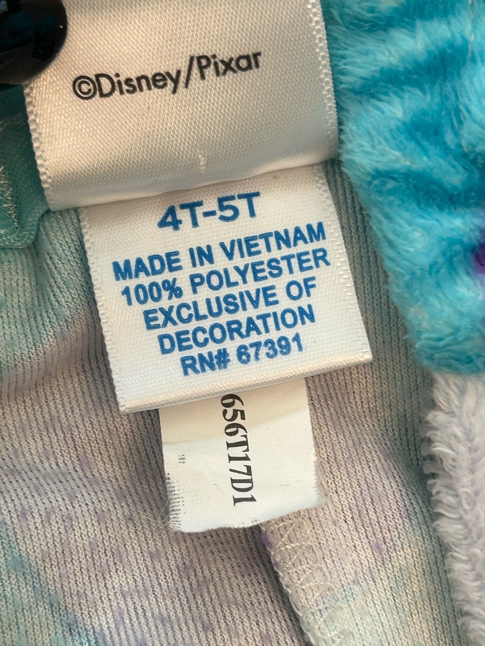 Disney Pixar Monsters Inc Sulley Jumpsuit Plush Halloween Costume Kids 4T-5T - Picture 7 of 7